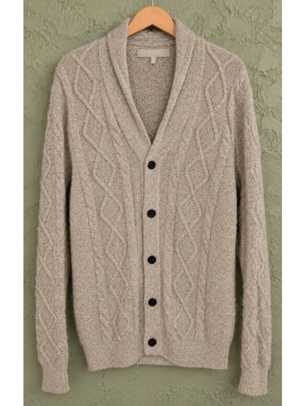 Neiman Marcus Sz L 100% Cashmere Cardigan Sweater Cable Knit Shawl Thick Button